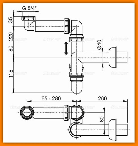 A434 Сифон для умывальника AlcaPLAST + переход 50/40