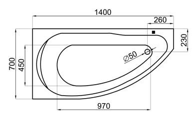 MIKI угловая ванна 140х70 см + сифон