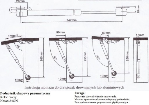 Podnośnik siłownik gazowy REJS 80N czarny