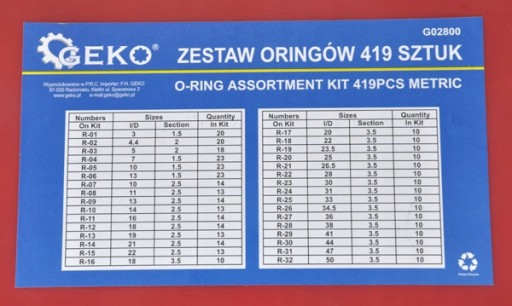 Zestaw uszczelek oringów o-ring uszczelki 419szt