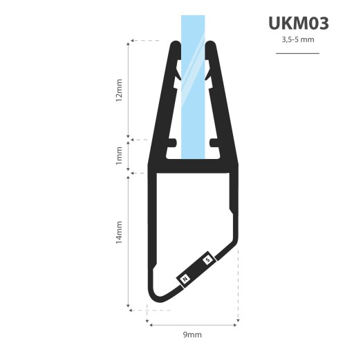 Уплотнитель для душевой кабины КОМПЛЕКТ 3,5 5мм UKM03