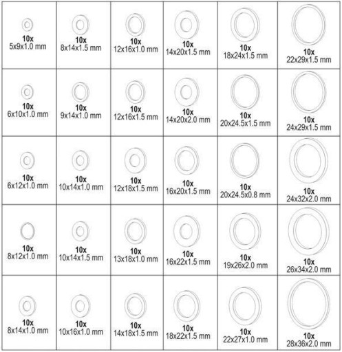 YATO YT-06865 300 szt podkladek aluminiowych mix