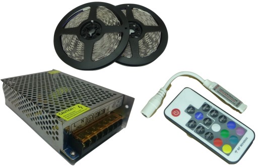 ZESTAW taśma RGB 5050 600 LED 10m ster radio + zas