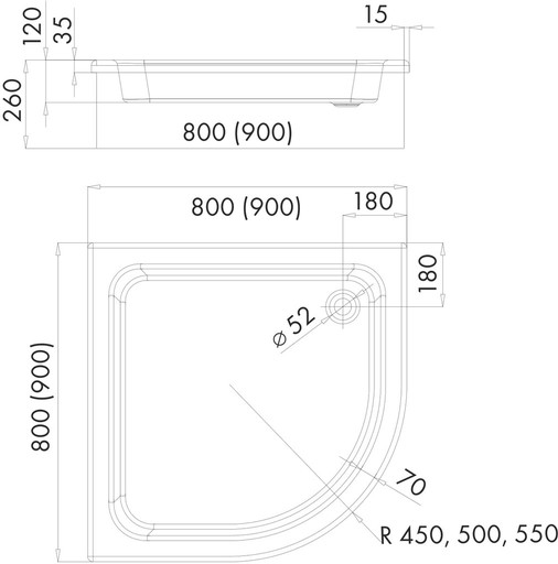 SCHEDPOL GRAWELLO ДУШЕВОЙ ПОДДОН 80x80x26 глубина 12 см R55