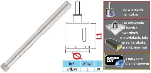 Wiertło diamentowe do gresu 6mm otwornica 57H278