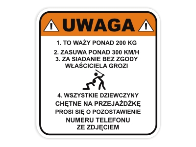 Наклейка на мотоцикл, мотоцикл, скутер ВНИМАНИЕ