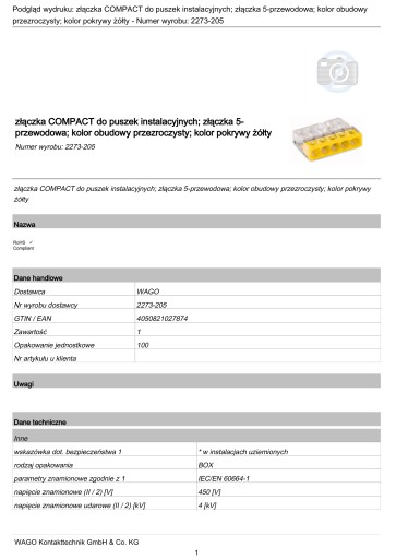 100x szybkozłączka elektryczna 5x2,5 WAGO 2273-205 100szt