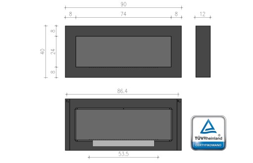 БИОКАМИН 90x40 'BOX IN FLAT' 900x400 черный TUV