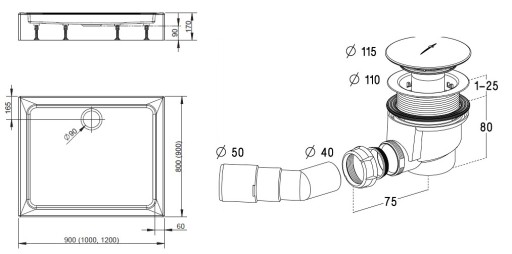 RADAWAY LAROS ДУШЕВОЙ ПОДДОН D 120x80 С КОРПУСОМ + СИФОН