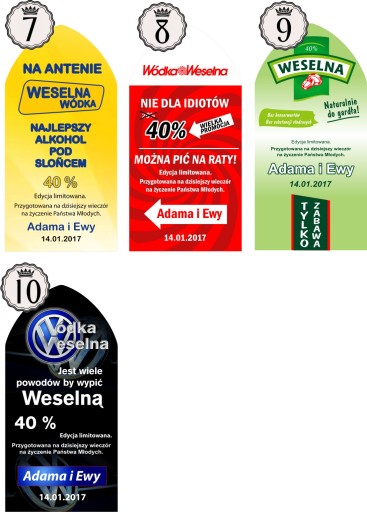 NAKLEJKI NA WÓDKĘ WESELNĄ ETYKIETY KRUPNIK 8szt. PR 622