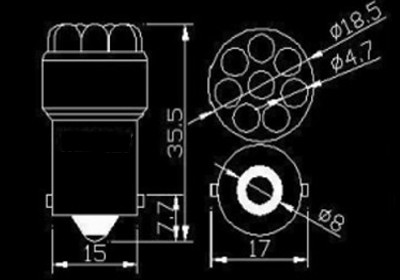 лампа 8 светодиодов Ba15s P5W R10W R5W красная 24V RS