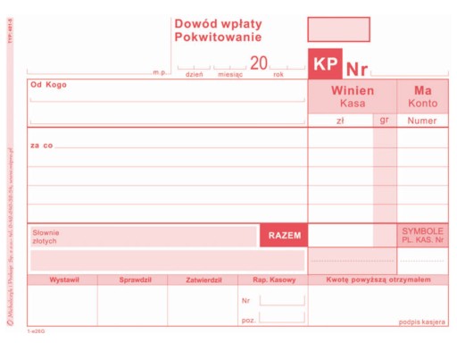 DRUK DOWÓD WPŁATY KP Mipro A6 czerwony 401-5 bloczek 80 kartek