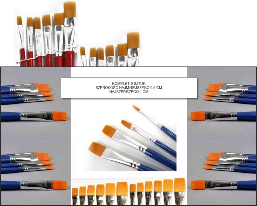 маленькие плоские кисти НЕЙЛОНОВЫЕ, набор 6 шт.