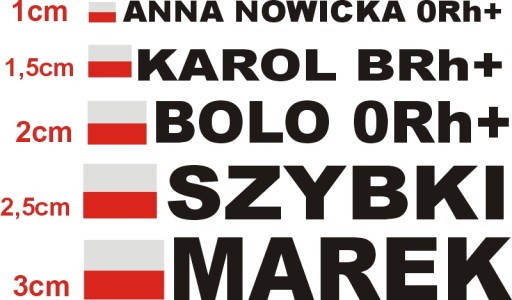 Twoje IMIĘ KSYWA Flaga POLSKI Grupa Krwi Naklejki
