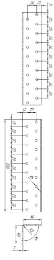 КМ15 РАЗЪЕМ МОНТАЖНЫЙ УГЛОВОЙ 40x40x200