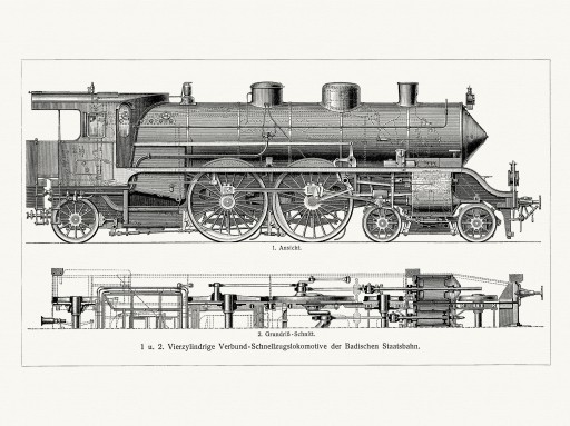 Литография паровозной техники 1905 г.