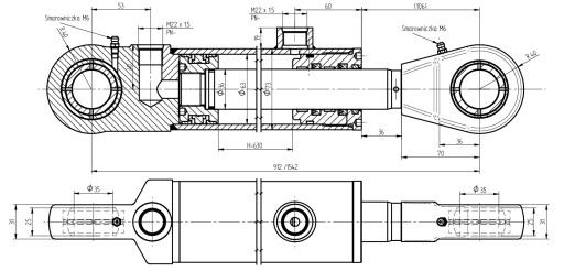 SIŁOWNIK CYLINDER HYDRAULICZNY TŁOK 63x36 SKOK 630