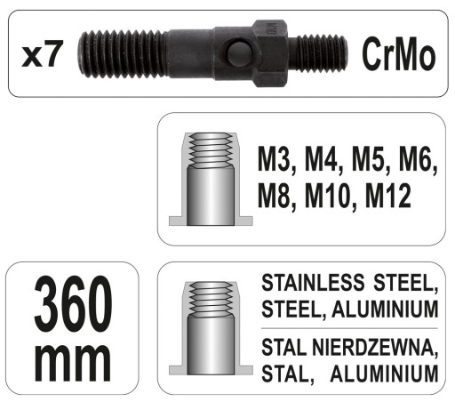 ГАЙКА РУЧНАЯ ЗАКЛЕПКА YATO M3-M12 YT-36128 + 150 шт.