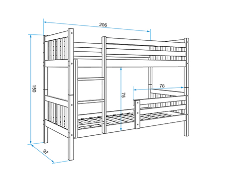 Детская двухъярусная кровать Carino 200x90 + МАТРАС