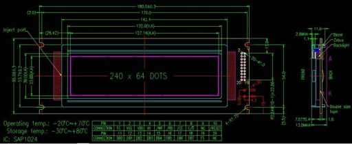 ART Новый ЖК-дисплей 240x64 БЕЛЫЙ/СИНИЙ СО СВЕТОДИОДАМИ TOSHIBA T6963C