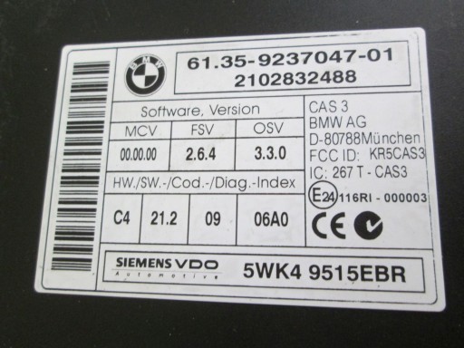 BMW 3 e90 КЛЮЧ КОМПЬЮТЕРА CAS 0281017024 8510829