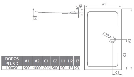 RADAWAY ПРЯМОУГОЛЬНЫЙ ДУШЕВОЙ ПОДДОН DOROS PLUS D 100x90x5