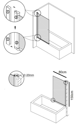 Шторка для ванны Cristal 150x80 черный Kerra