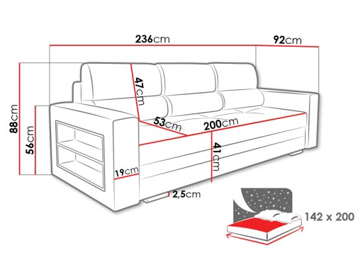 Kanapa do salonu DORIS - sofa rozkładana - Tapczan