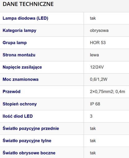 Lampa obrysowa obrysówka Pomoc BUS Laweta TIR leda