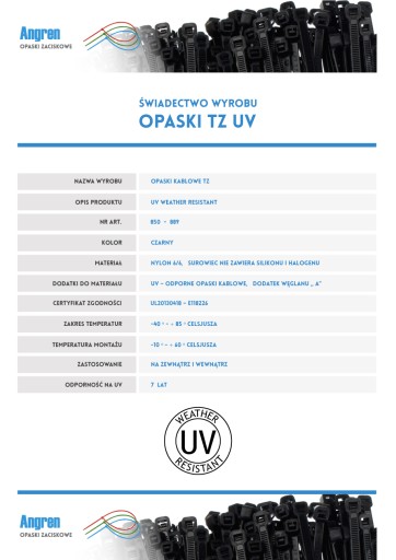 Кабельные стяжки, сертифицированные УФ-излучением, 140 мм x 3,6 мм C