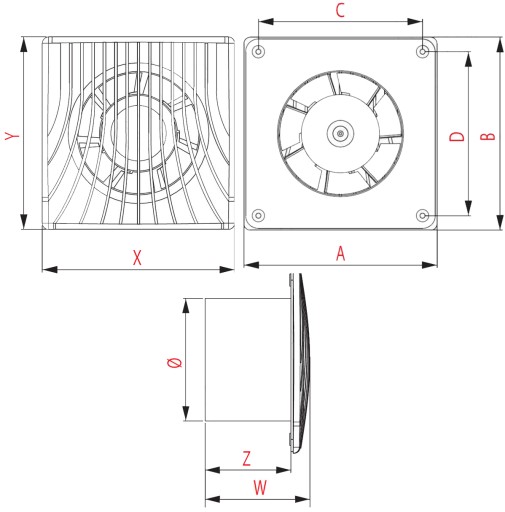 Wentylator ścienny fi 150 mm standard WA150 kostka