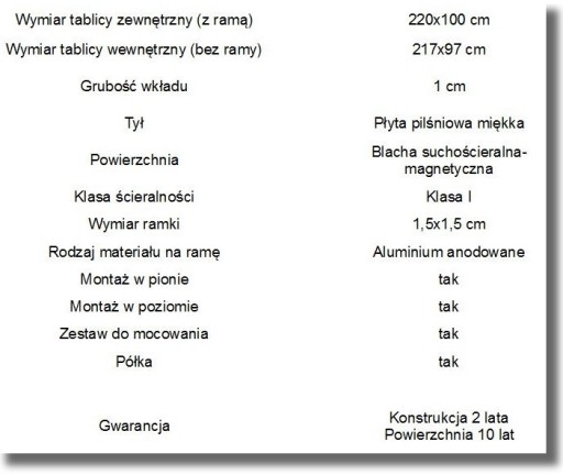 Белая магнитная доска для сухого стирания 220х100см.