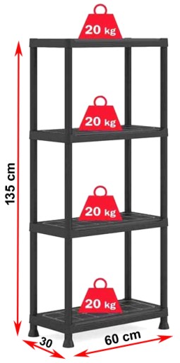 MOCNY REGAŁ PLASTIKOWY 135 x 60 x 30 UDŹWIG 80 KG