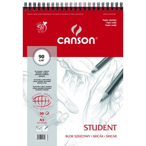 БЛОК CANSON STUDENT SKETCH А3 90г 50 листов СПИРАЛЬ