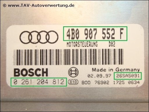 ЭБУ AUDI A4 2.4 V6 4B0907552F IMMO OFF CLEAN