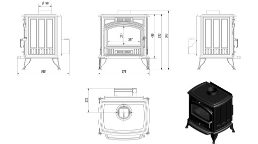 Печь чугунная отдельностоящая КОЗА К6, диаметр 150 ТФ