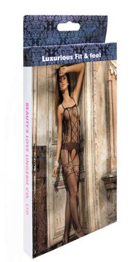 Женское нижнее белье BODYSTOCKING КОМБИНЕЗОН, открытая сетка, кружево, ЧЕРНЫЙ