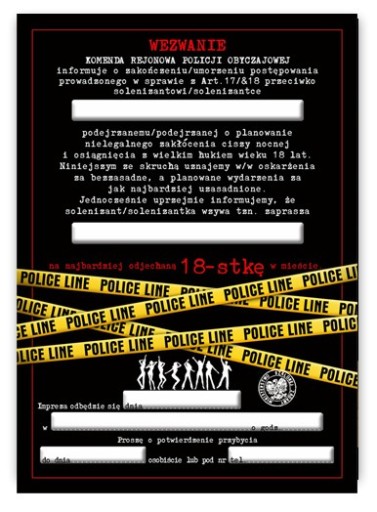 Wezwania CZARNE POLICJA na 18 urodziny koper 10szt