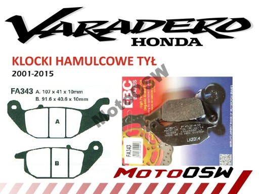 Honda Varadero 125 XL klocki hamulcowe tył tylne NOWE TOP!