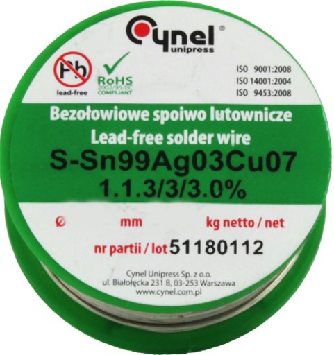 Cyna BEZOŁOWIOWA z topnikiem 0,25mm 100g PB Free !