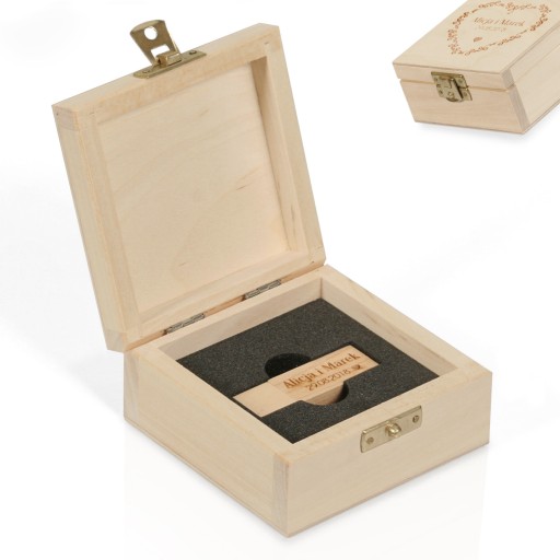 Pendrive ślub etui pudełko drewno - GRAWER + 16GB
