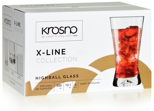 Szklanki do soku long drinków KROSNO X-Line 300ml