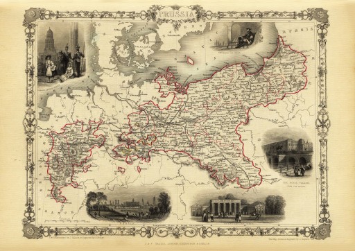 PRUSY Berlin Poznań Wrocław mapa ilustrowana 1851