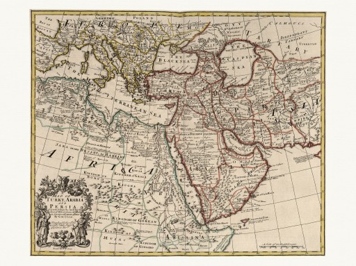 TURCJA IRAN EGIPT bogato zdobiona mapa Senex 1721