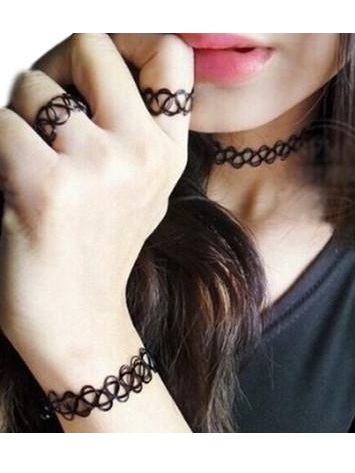 Czarny Choker Naszyjnik Chocker Zestaw 3szt Tattoo