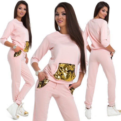 653__roz._S__DRES BLUZA SPODNIE ŚCIĄGACZE CEKINY