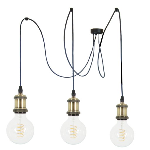 LAMPA WISZĄCA PAJĄK 3 OPRAWKA RETRO STARE ZŁOTO