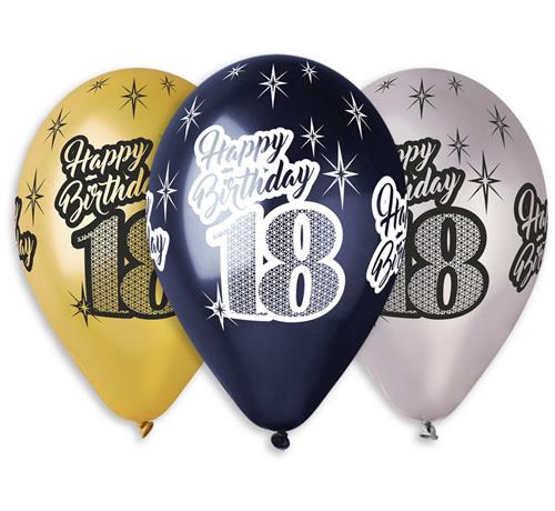 Balony Premium HAPPY BIRTHDAY 18 na urodziny 6szt.