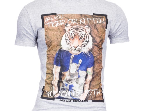 Wyprzedaż KOSZULKA MĘSKA Szara T-SHIRT TIGER: L