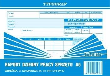 Raport dzienny pracy sprzętu A5 01199 Samokopia